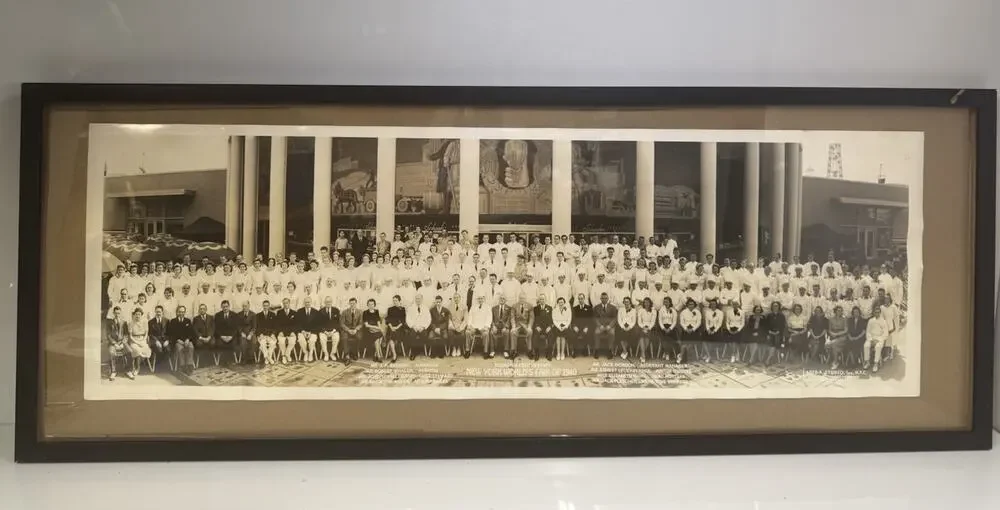 1940 NY World's Fair Schaefer Center Staff Panoramic Photo Apeda Studio Framed